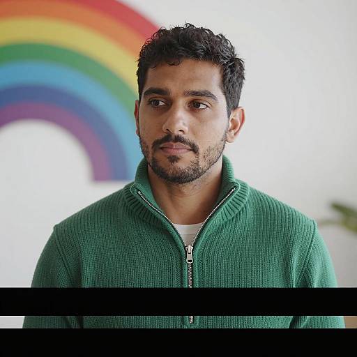 Stylish Man with Rainbow Background