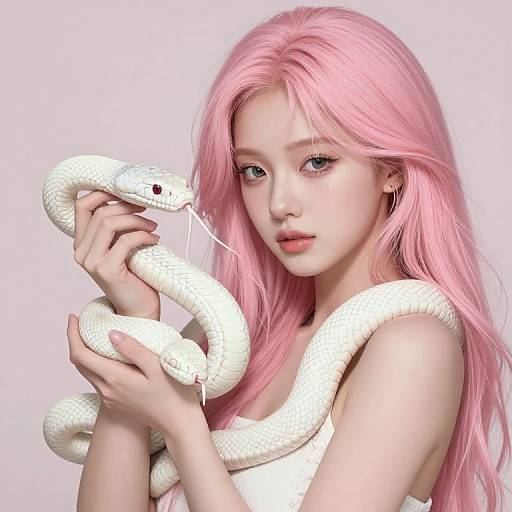 Pink-Haired Girl with White Snake