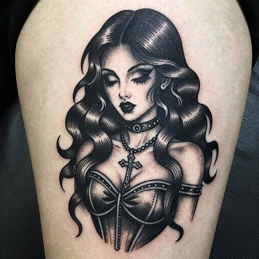 Gothic Woman Black & White Tattoo