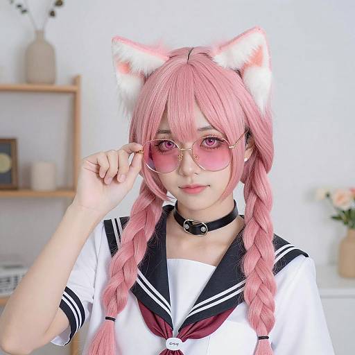 Stylish Pink-Haired Sailor Uniform Portrait