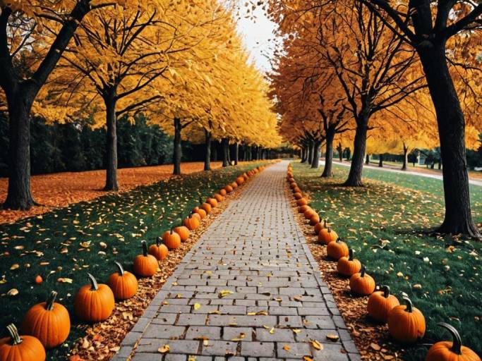 Charming Fall Pathway with Pumpkins