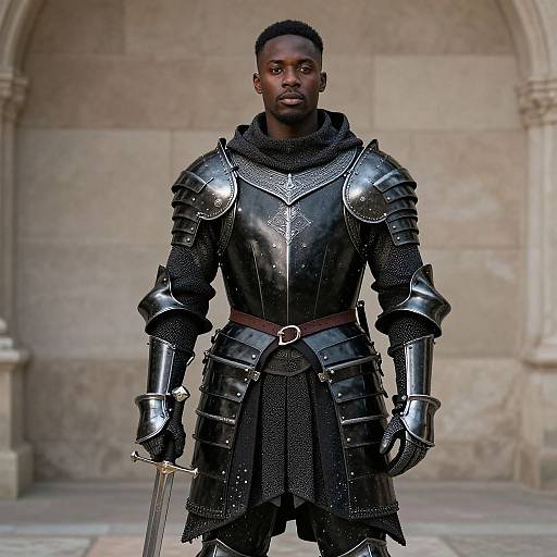 Black Knight in Medieval Armor