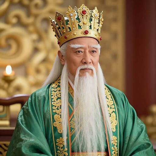 Regal Man in Embroidered Green Robe