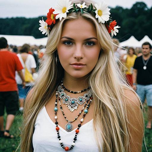 Blonde Woman in Festive Attire