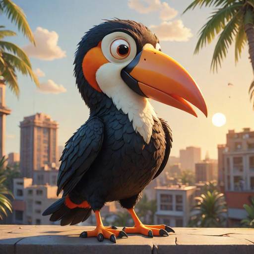 Charming 3D Cartoon Toucan on Rooftop