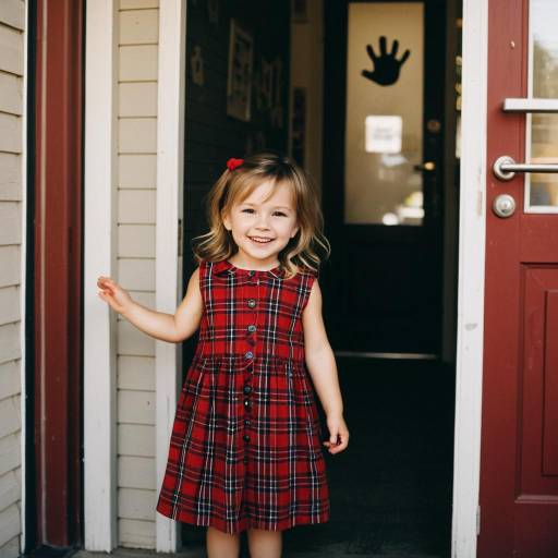 Smiling Toddler Girl in Red Plaid Dress