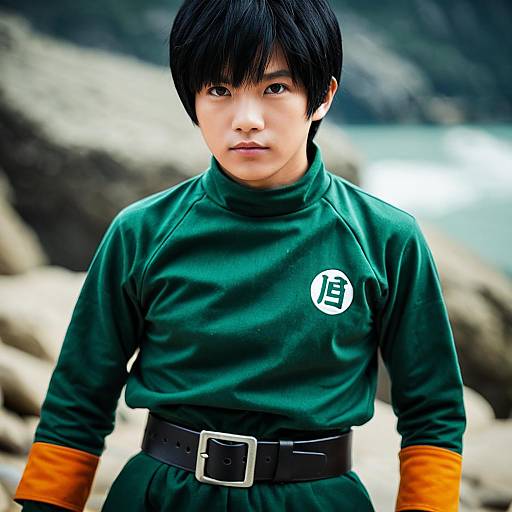 Young Man in Rock Lee Cosplay Costume