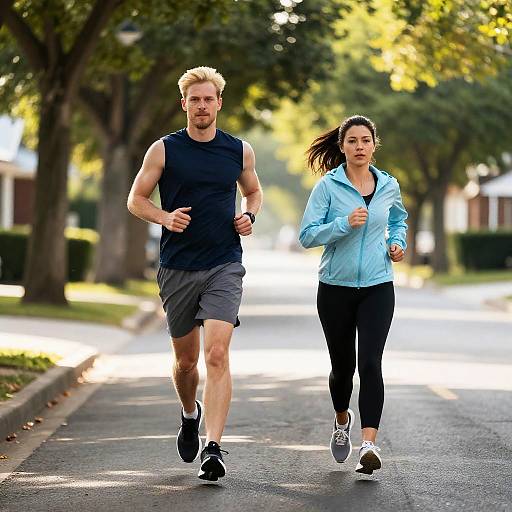 Dynamic Jogging Duo on Scenic Street