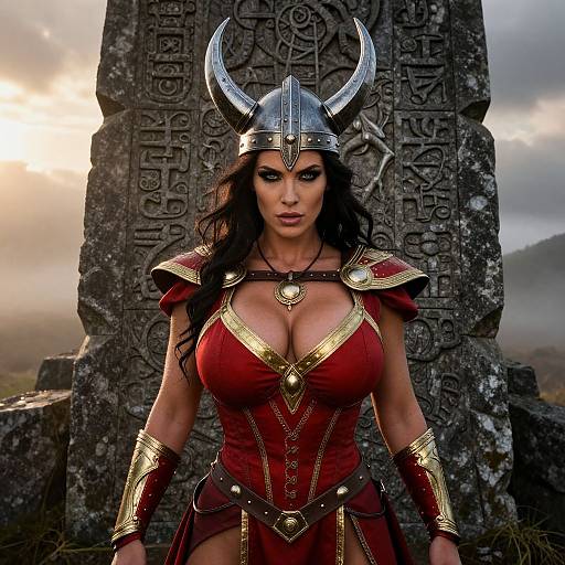 Fierce Viking Warrior Woman at Dawn