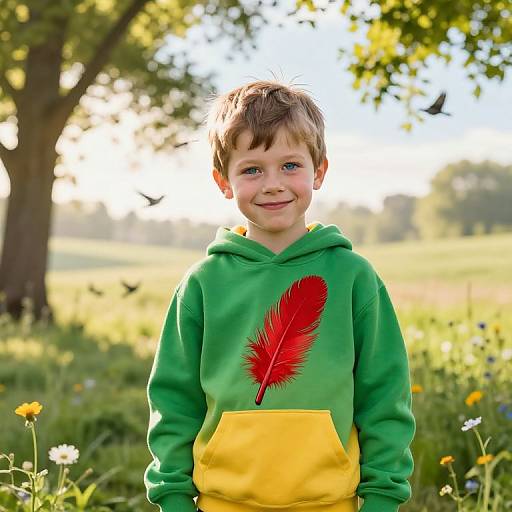 Playful Boy in Sunlit Meadow