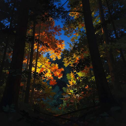 Vibrant Night Through Tree Silhouettes