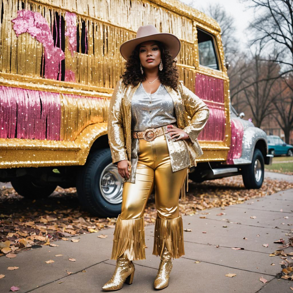 Vibrant Curvy Disco Cowgirl in the Park