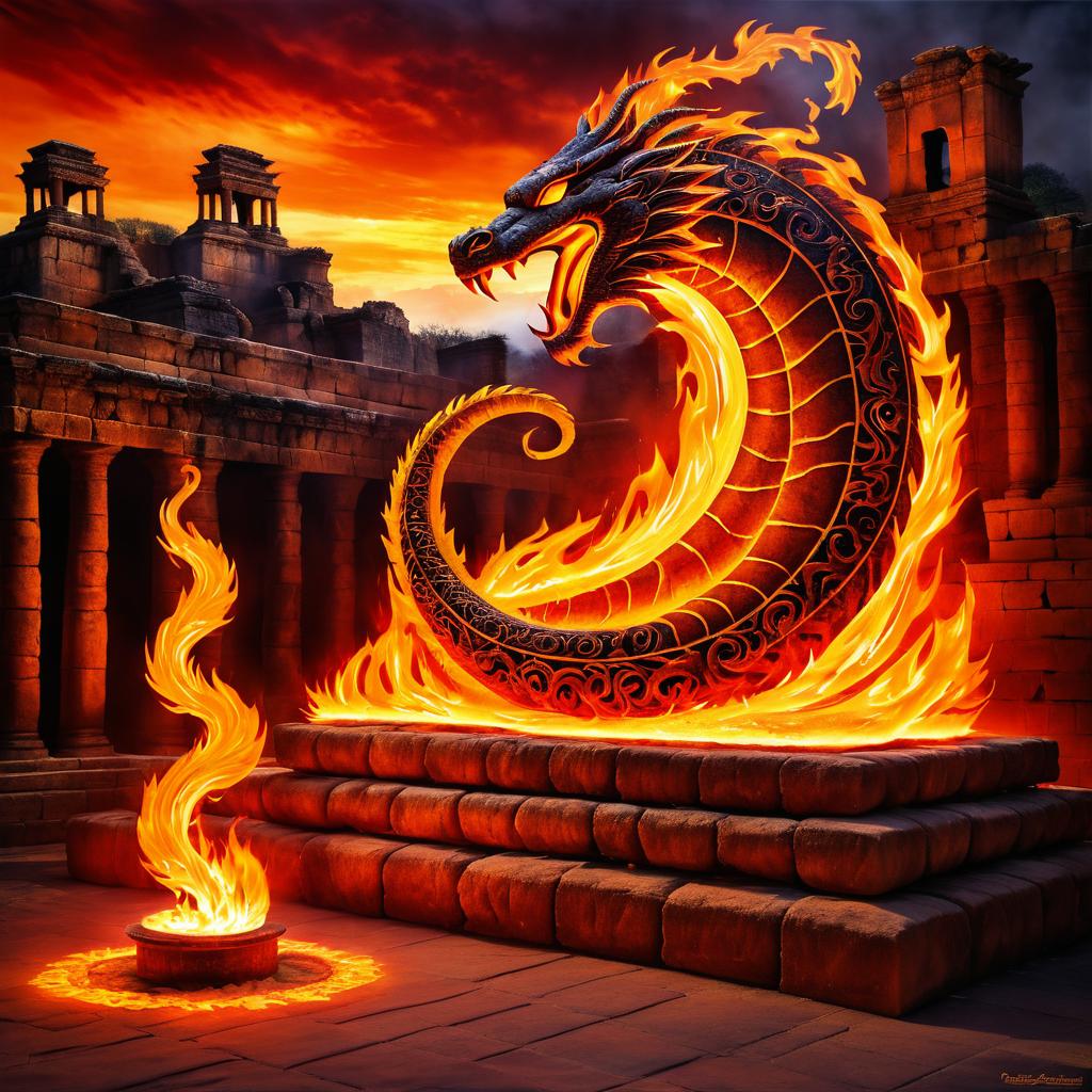 Flaming Serpent Among Ancient Ruins