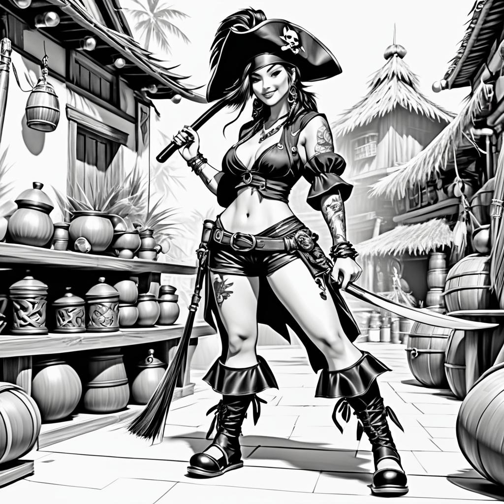 Playful Asian Pirate in Joe Madureira Style