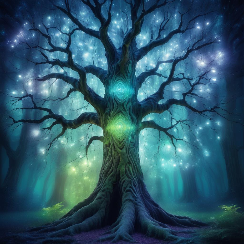 Ancient Tree Spirit in Moonlit Glade