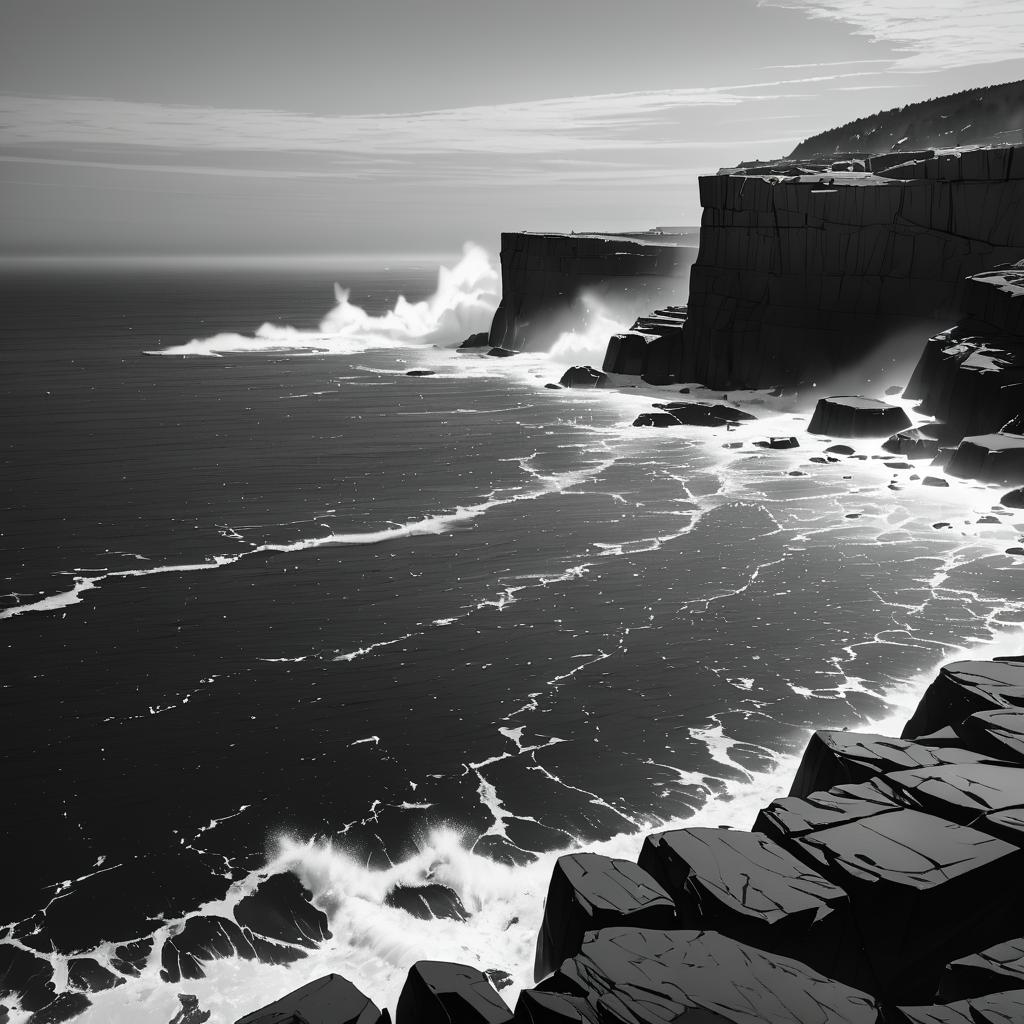 Foggy Rocky Headland with Waves