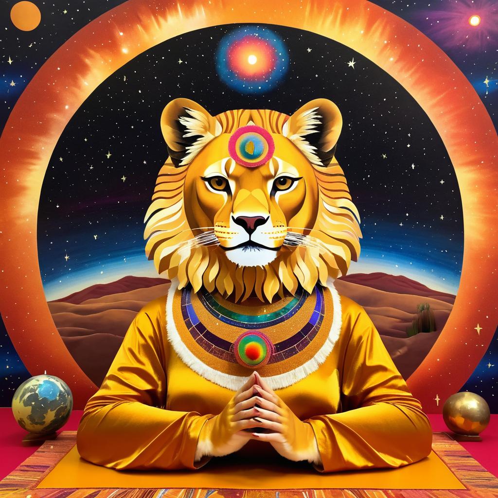 Meditative Lioness in Cosmic Savanna