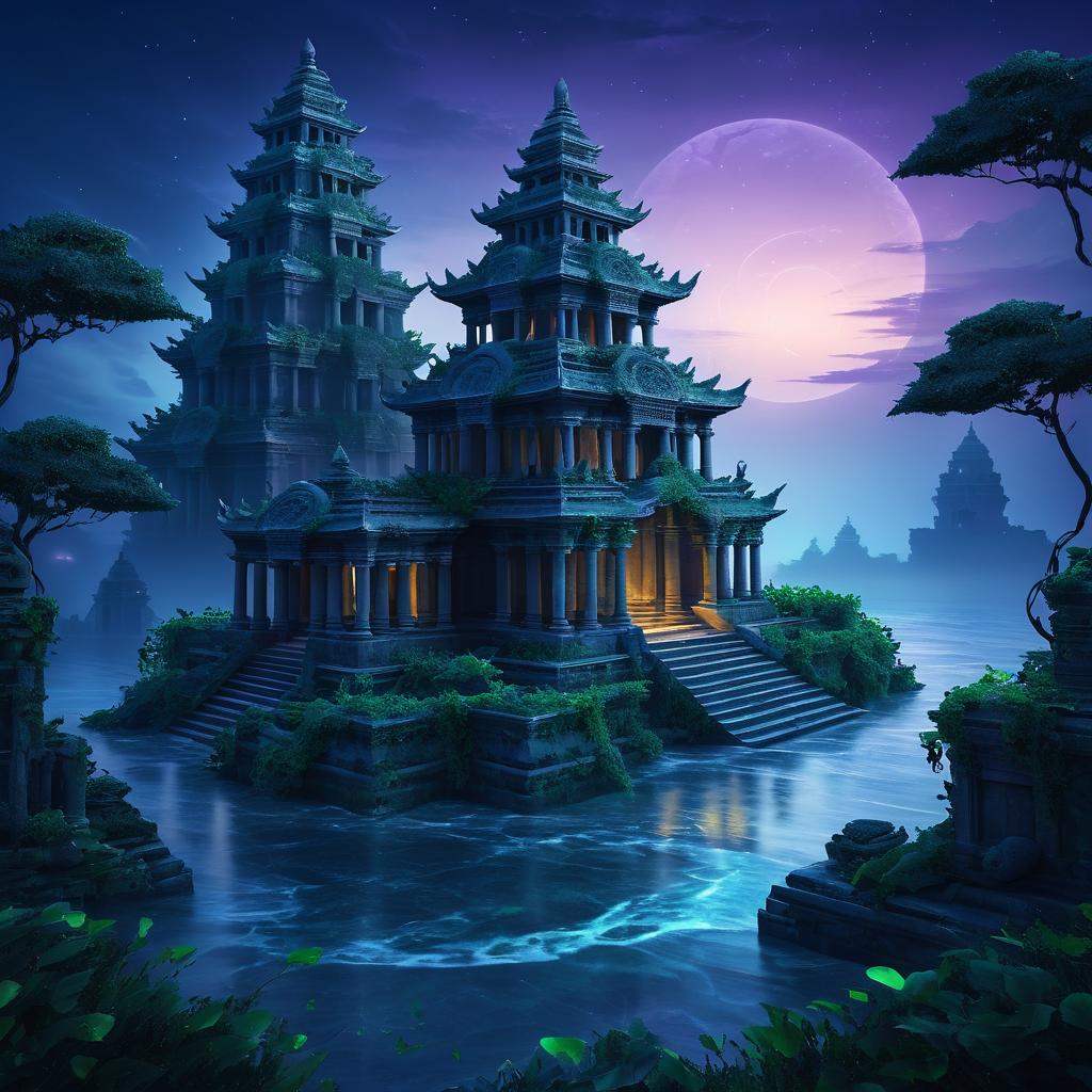 Mystical Twilight Temple by the Sea