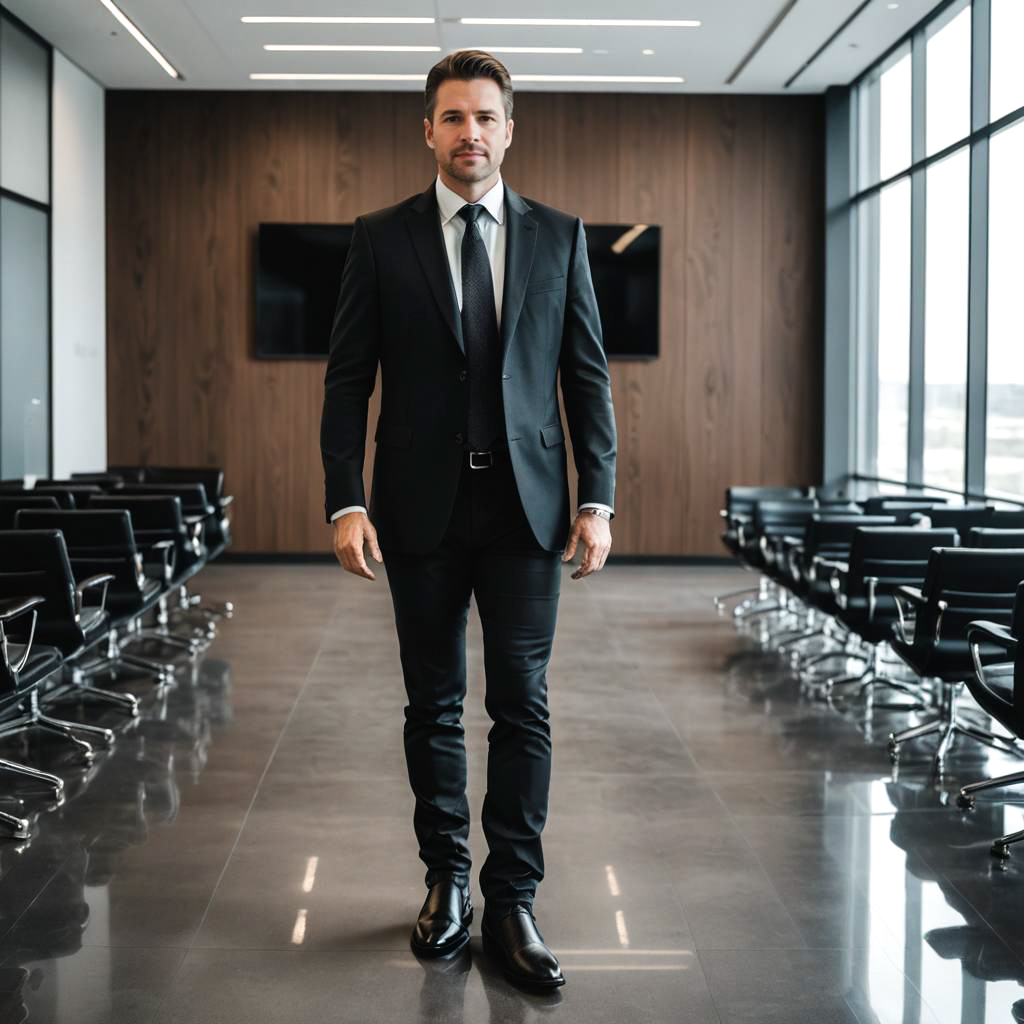 Businessman in Cowboy Boots in Conference Room