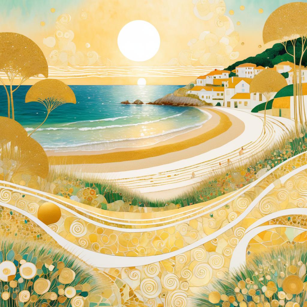 Idyllic Beach Scene in Klimt Style