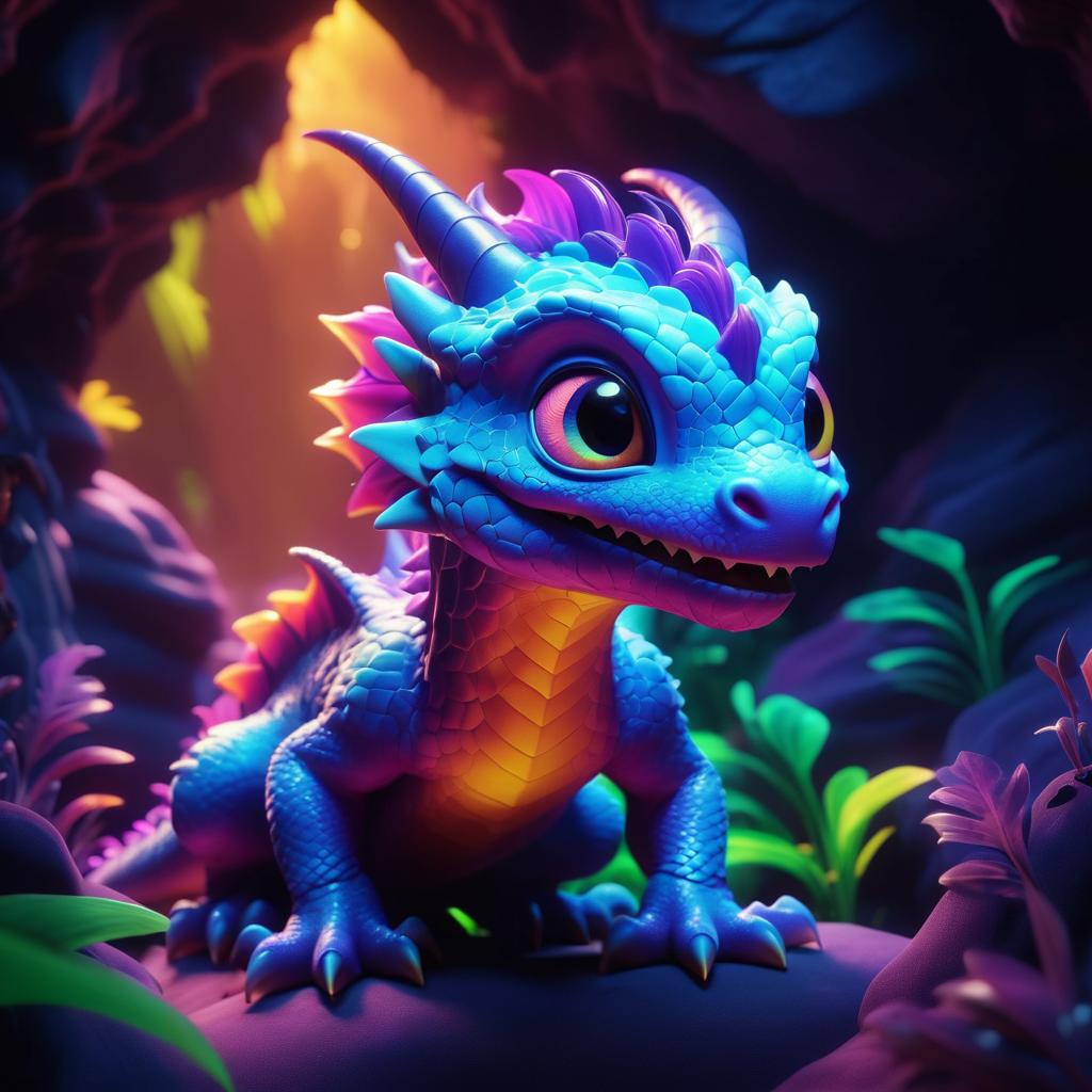 Cute Baby Dragon in Mystical Cave