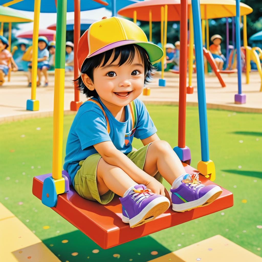 Curious Child in a Lively Playground