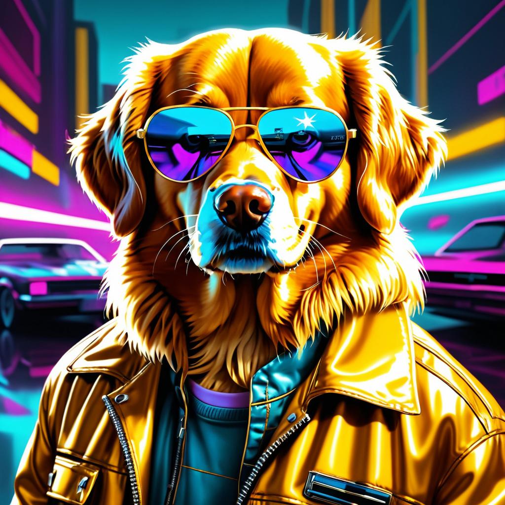 Retro-inspired Golden Retriever in Sci-Fi Style