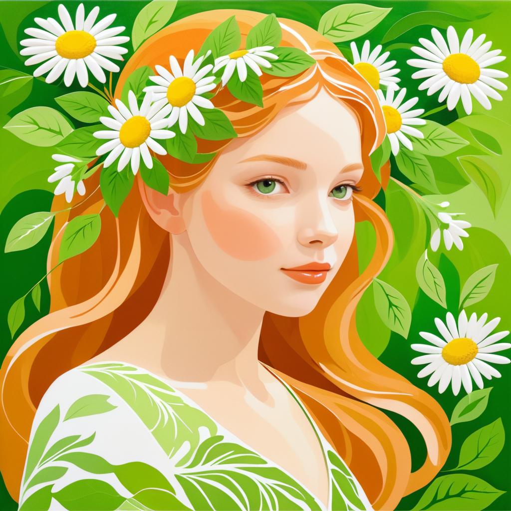 Serene Child Profile with Daisies and Leaves