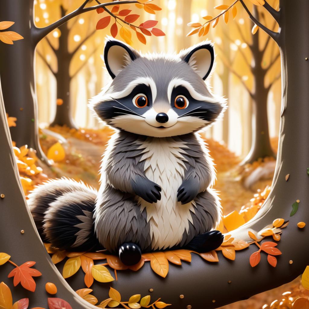 Whimsical Raccoon in Autumn Leaves