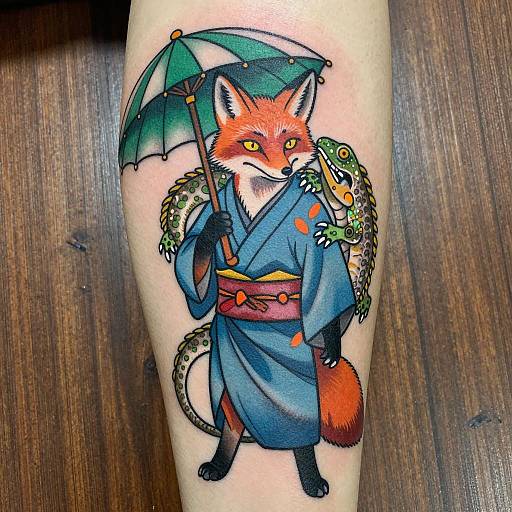 Fox Tattoo in Blue Kimono Design