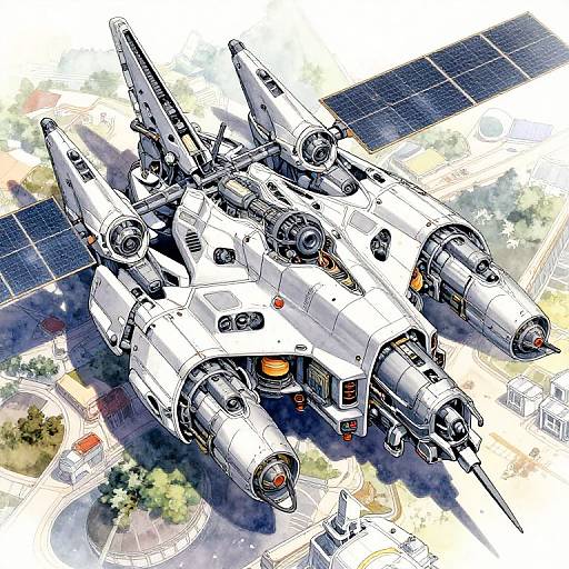 Futuristic Sci-Fi Spacecraft with Solar Panels