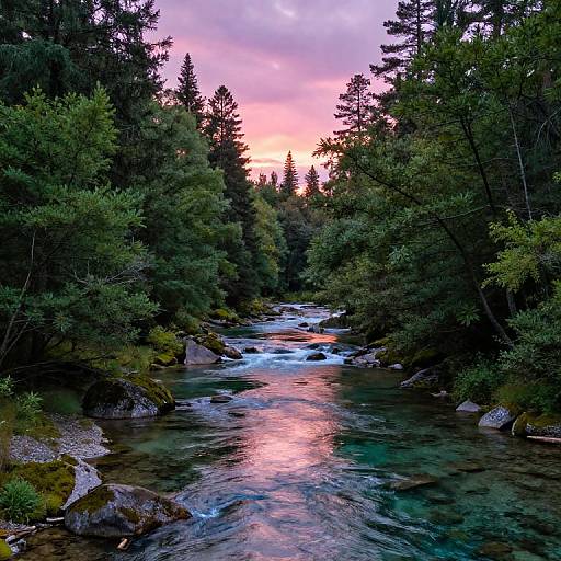 Serene Forest River at Sunset