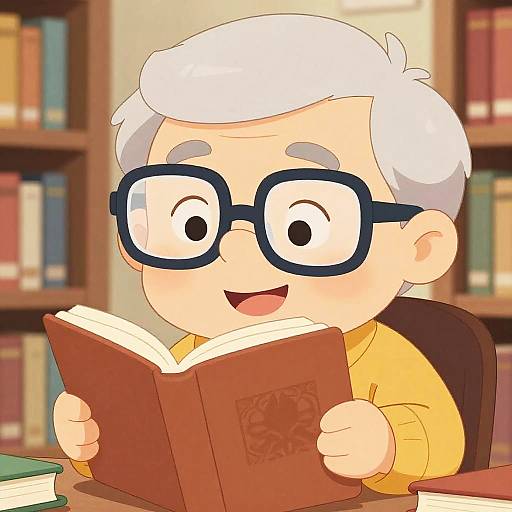 Cheerful Elderly Librarian Cartoon