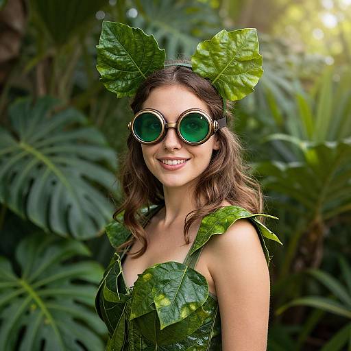 Steampunk Woman in Leafy Green Outfit