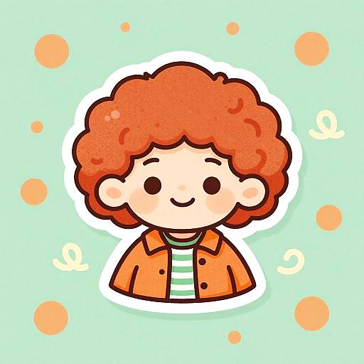 Cheerful Curly-Haired Chibi Sticker