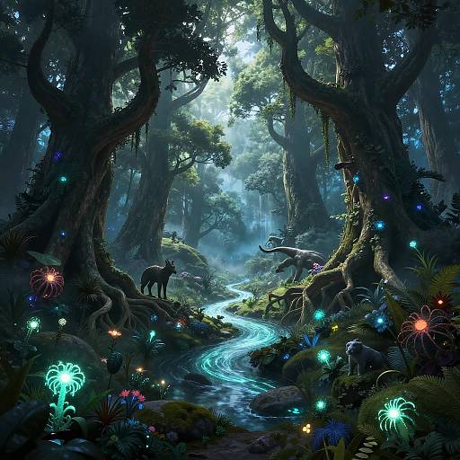 Enchanted Bioluminescent Forest Landscape