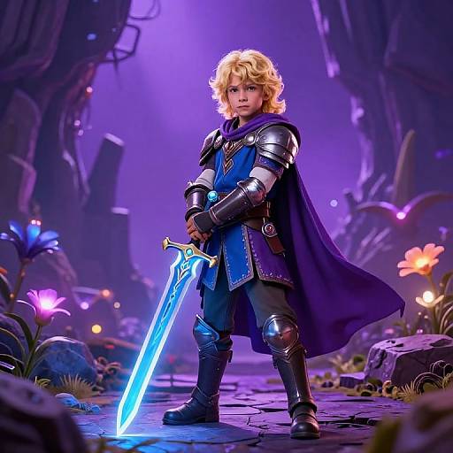 Young Hero in Mystical Video Game World