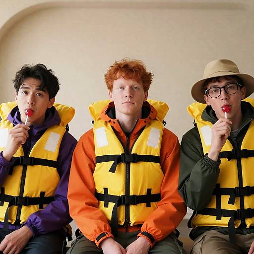 Colorful Men in Life Jackets Photograph