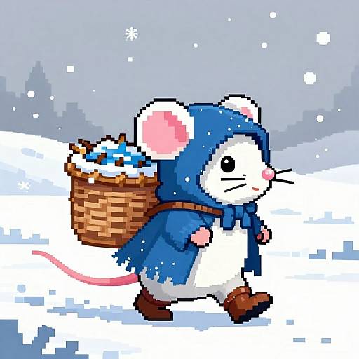 Pixel Art Mouse in Wintry Quest