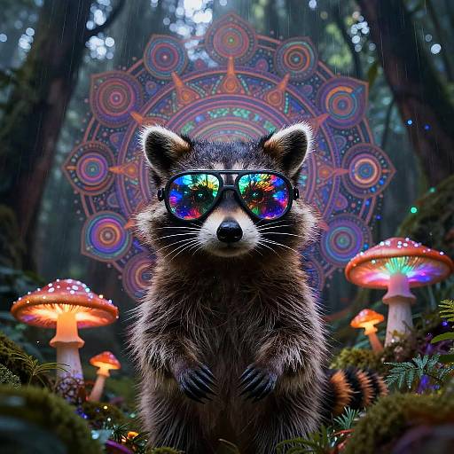 Psychedelic Raccoon in Neon Rainforest