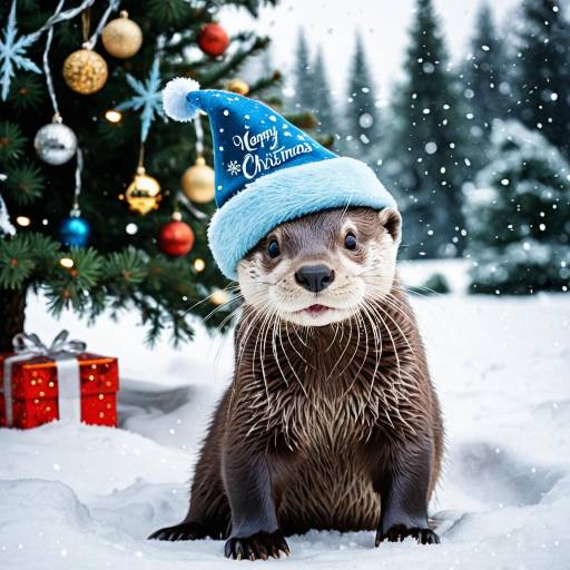 Playful Otter in Disney-style New Year's Card