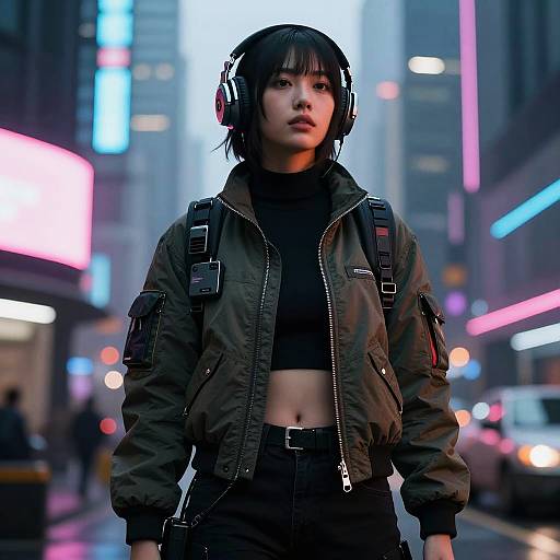 Confident Woman in Futuristic Urban Setting