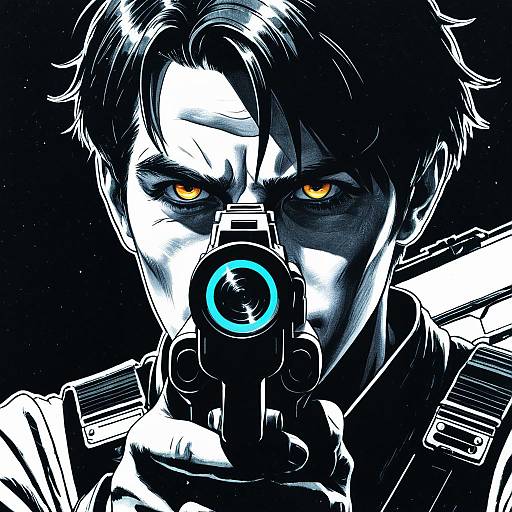 Retro-Futuristic Man with Gun Drawing