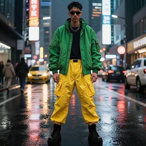 Cyberpunk Street Fashion in Neon Rain
