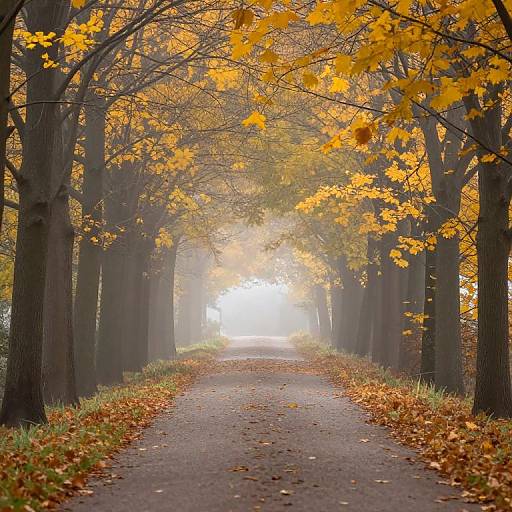Serene Autumnal Pathway in Mist