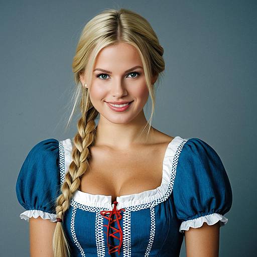 Blonde Woman in Blue Oktoberfest Dress