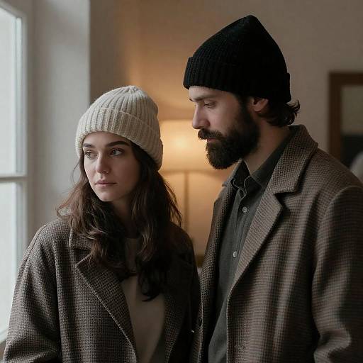 Cozy Window Portrait of Plaid Couple