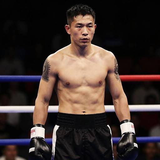 Intense Boxer in Dimly Lit Ring