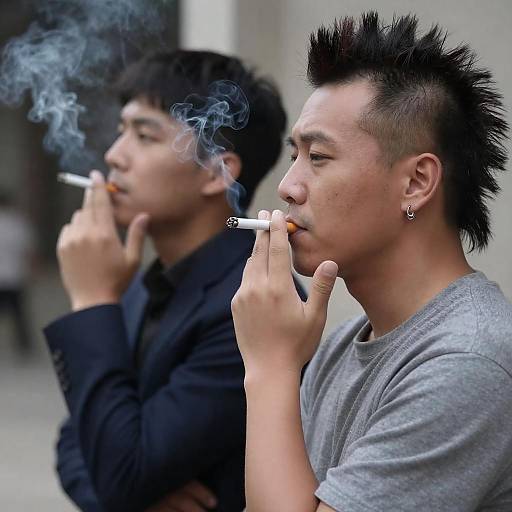 Spiky Hair Men in Outdoor Smoke