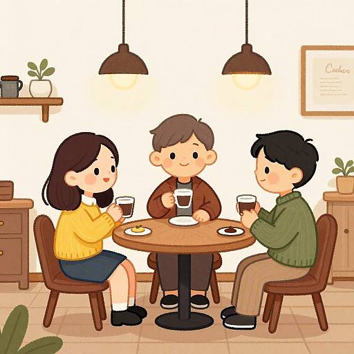 Cozy Indoor Café Caricature Scene